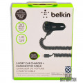 АЗУ Belkin F8J071 B (4,2 A, 2*USB, встроеный кабель Iphone 5)(коробка) black