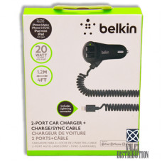 АЗУ Belkin F8J071 B (4,2 A, 2*USB, встроеный кабель Iphone 5)(коробка) black