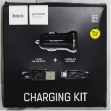 АЗУ Hoco Z1 (2,1 A, 2*USB, кабель MicroUSB)(коробка) black