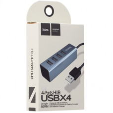 Hoco HUB USB HB1 Line Machine - 4ports USB 2.0, 0,8m, (коробка) Silver