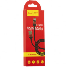 Кабель Hoco X26 Xpress Charging Type-C to USB 2.0 AF, 1m, (тканинне обплетення)(коробка) black-red