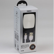 СЗУ Remax Dual RP-U215 (2.4A, 2*USB, кабель Lightning)(коробка) White