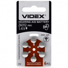 бат. Videx ZA312 (PR41) *6 (для слухових апаратів)(60)(600) blister