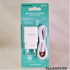 МЗП Borofone BA20A (2,1 A, 1*USB, кабель Lightning) white, blister