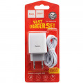 МЗП Hoco C72A (2,1 A, 1*USB, кабель Lightning) blister, white