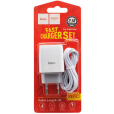 МЗП Hoco C72A (2,1 A, 1*USB, кабель Lightning) blister, white