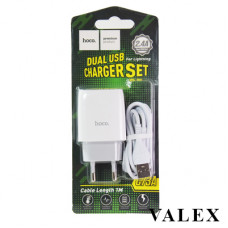 СЗУ Hoco C73A (2,1 A, 2*USB, кабель Lightning) blister, white