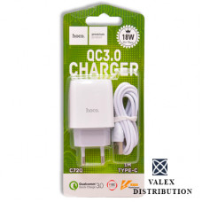 МЗП Hoco C72Q Glorious (QC3.0, 18W, 3A, 1*USB, кабель Type-C) white, blister