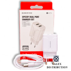 МЗП Borofone BA37A (2,4 A, 2*USB, кабель Type-C)(коробка) white